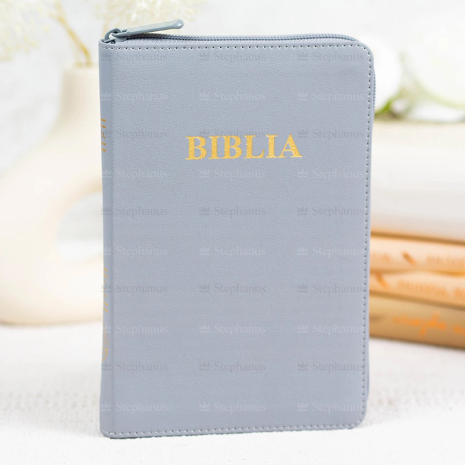 Biblia, Dumitru Cornilescu, Medie, - Albastru deschis/Gri - 052 ZTI, Fermoar, Aurită, Fără Index - SBR  - 01 - stephanus.ro