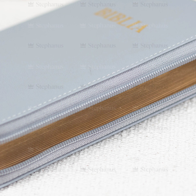 Biblia, Dumitru Cornilescu, Medie, - Albastru deschis/Gri - 052 ZTI, Fermoar, Aurită, Fără Index - SBR  - 03 - stephanus.ro