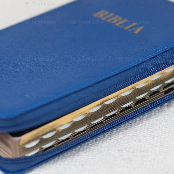 Biblia, Dumitru Cornilescu, Medie, Albastru - 057 ZTI, Fermoar, Aurită, Index de căutare rapidă SBR - 04 - stephanus.ro