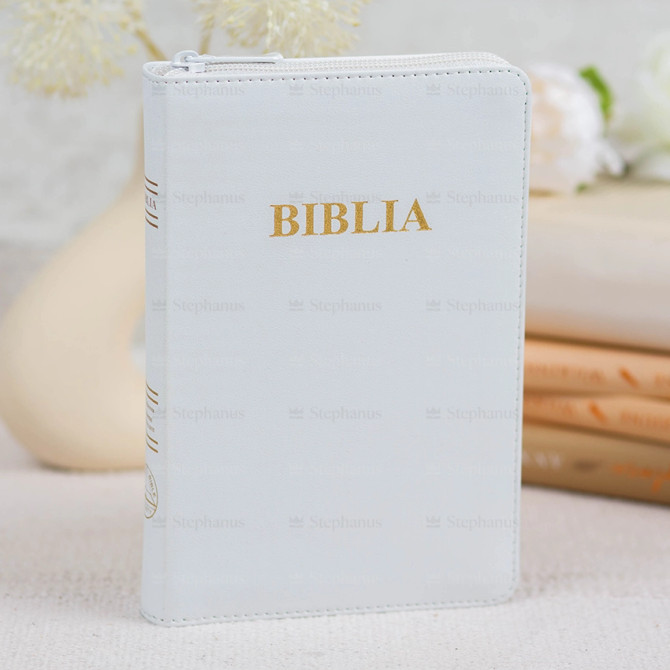 Biblia, Dumitru Cornilescu, Medie, Albă - 057 ZTI, Fermoar, Aurită, Index de căutare rapidă SBR - 01 - stephanus.ro