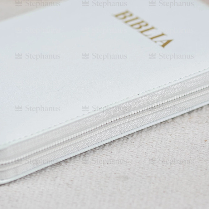 Biblia, Dumitru Cornilescu, Medie, Albă - 057 ZTI, Fermoar, Aurită, Index de căutare rapidă SBR - 031 - stephanus.ro