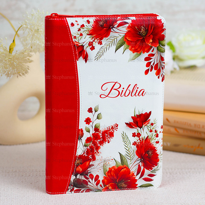 Biblia Cornilescu format mare Dumitru Cornilescu 076 ZTI - Rosu Floral - 01 - stephanus.ro