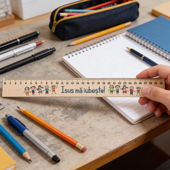 Rigla de lemn: Isus Ma Iubeste! 30 Cm - 01 stephanus.ro