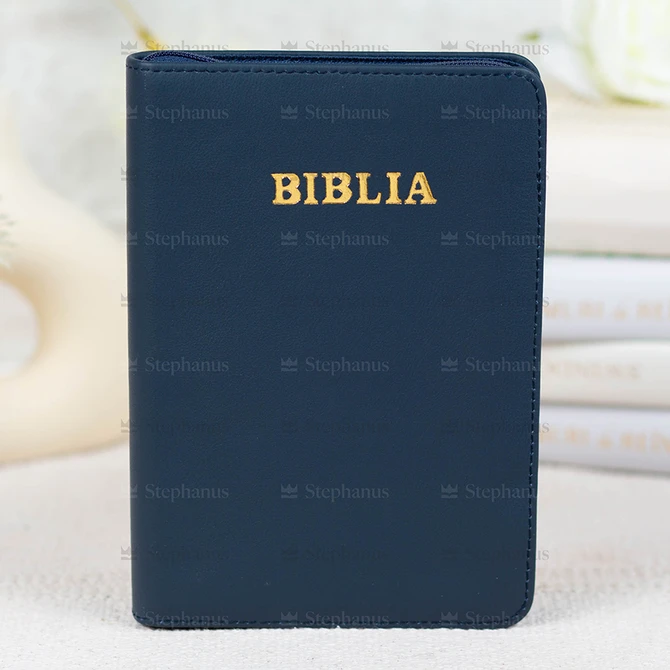 Biblia Medie - 057 Pf (Piele, Fermoar, Aurita, Index) Albastru Inchis - 01 stephanus.ro