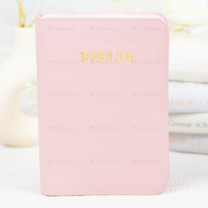 Biblia Medie - 057 Pf (Piele Fermoar) Crem Roz Prafuit 01 - stephanus.ro