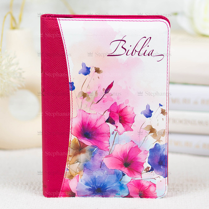 Biblia Evs Medie 053 (Aurita, Index, Cu Fermoar) - Rosu Floral 1