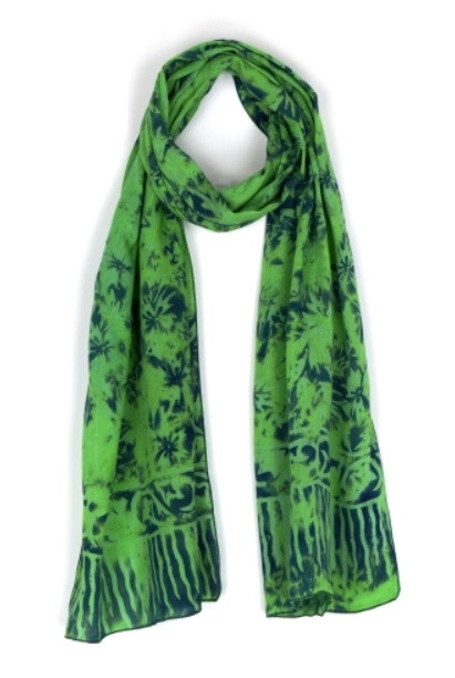Rayon Batik, Lime & Cobalt Blue, No Fringe