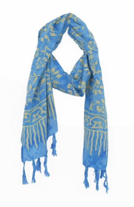 Rayon Batik, Turquois & Yellow with Fringe