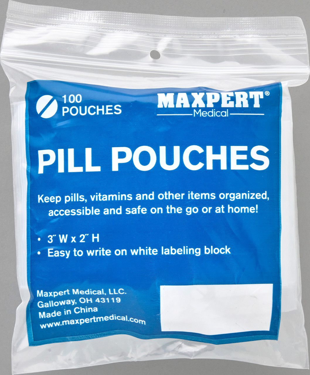 Maxpert Medical - Pill Pouches, Plastic Pill Bags (Pack of 200) – Resealable Zipper Pill Organizer Pouch Bags – 3” x 2” – Daily Medicine