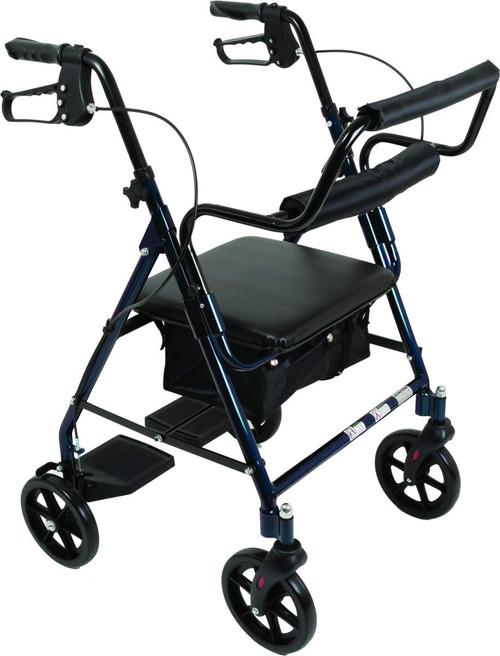 Roscoe Transport Rollator With Padded Seat, 8" wheels, Blue