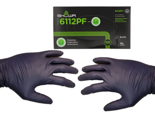 Black Nitrile Gloves, 4mil thick, X-Large -by Showa, 100 count