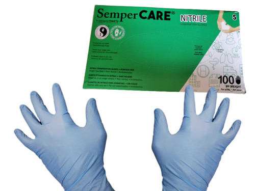 Blue Nitrile Examination Gloves, 5 mil thick, PF, Small, 100 Count box