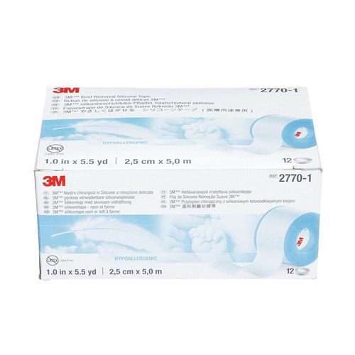 3M Kind Removal Silicone Tape 2770-1, 1 inch x 5 1/2 yard (2.5cm x 5m) , 12 per box