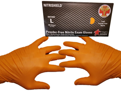 Nitrishield Orange Nitrile Exam Gloves, Large 100/box
