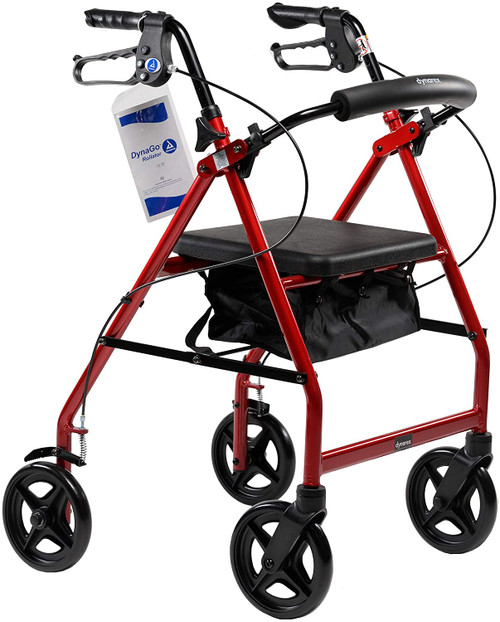 DynaGo Quad 8 Foldable Aluminum Rollator with 7.5" Wheels, Red