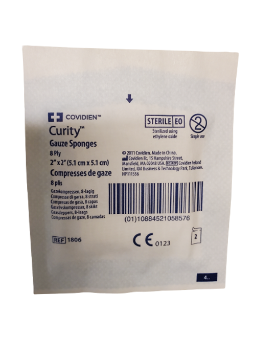 Covidien 1806 Curity Gauze Sponge, Sterile 2's, 2" x 2", 100 gauze/box