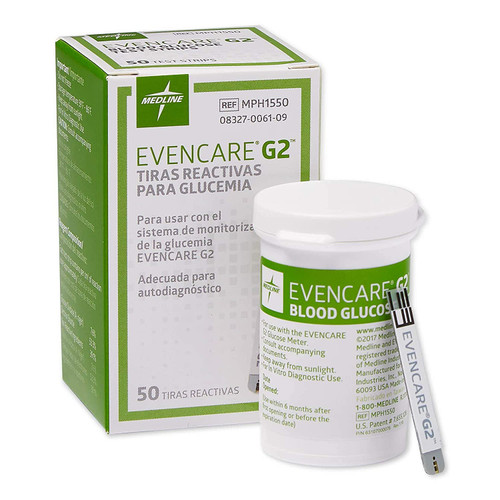Evencare - MPH1550Z Medline G2 Blood Glucose Test Strips, For self-testing with G2 Monitoring System (50 Count)