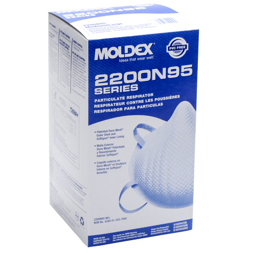 Moldex 2200 Series Disposable N95 Particulate Respirator Masks, 20 Masks/Box