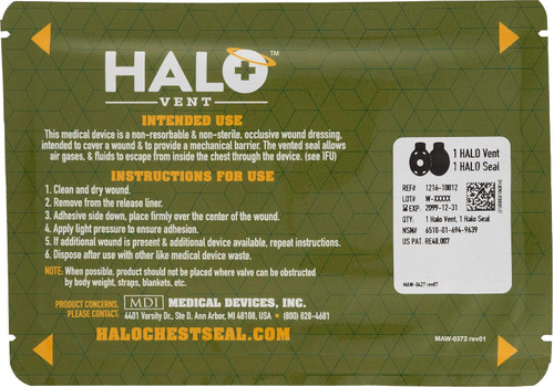 Halo Chest Seal and Vent Combo, High Performance Occlusive Dressing for Trauma Wounds, IFAK Package , 2 Count