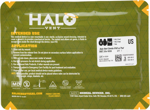 Halo Chest Seal and Vent Combo w/Absorbant Pad, High Performance Occlusive Dressing for Trauma Wounds, IFAK Kits