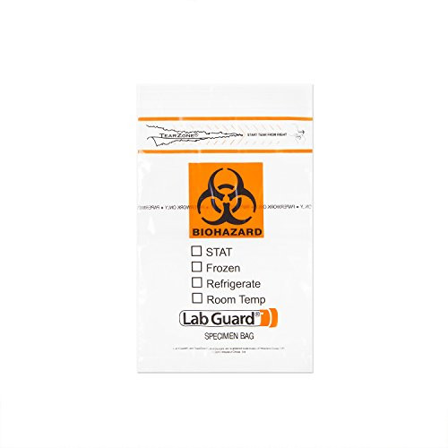 Medegen Medical Products 4075 Lab Specimen Transport Bags, Zip Closure With Pouch, Flap, 6 X 9, Lldpe, Clear/Black/Orange (Pack Of 1000)