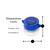 Blue top economical pill grinder with storage on top. Dimensions shown visually.