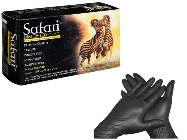 Black Latex Gloves Examination Medium  - Safari  100/Box