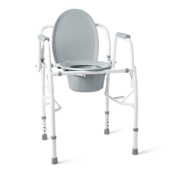 Medline Steel Drop-Arm Commode, Padded arm rest, with seat