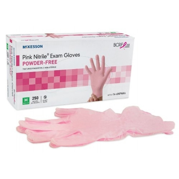 McKesson 14-6NPNK4 Pink NonSterile Nitrile Powder Free Exam Glove, Medium (Box of 250)