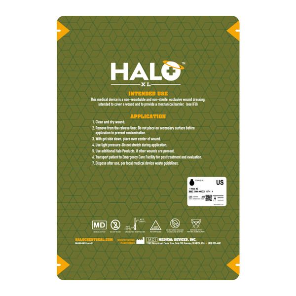 Halo Chest Seal XL High Performance Occlusive Dressing for Trauma Wounds