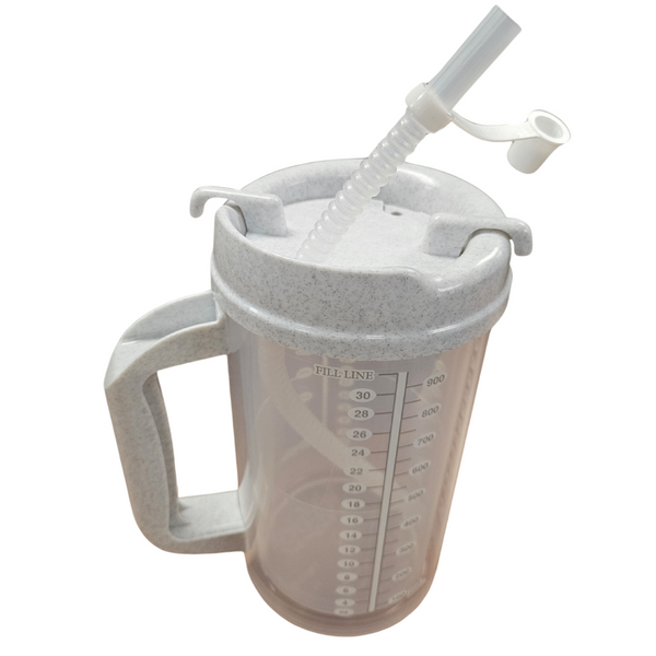 Graduated Insulated Pitcher with Straw and Gray Lid, 32 oz Capacity