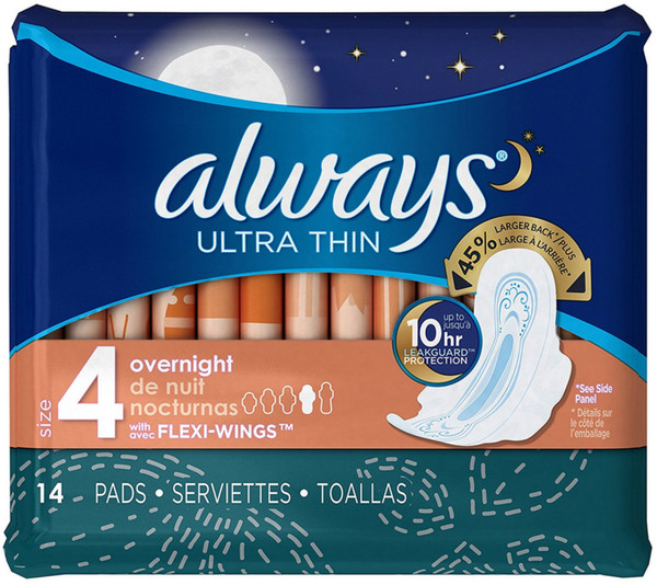 Always Ultra Thin Overnight Pads With Flexi-Wings, Size 4, Unscented 2 Pack