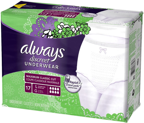 Always Discreet Maximum Absorbency Incontinence Underwear, Large 17 Ea (Pack Of 3)