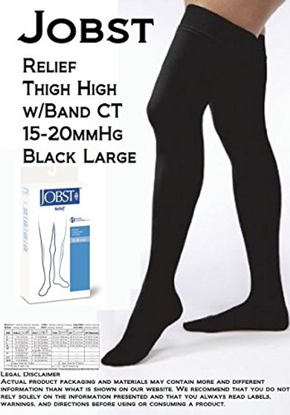 Jobst Relief Thigh High With Silicone Band 15-20Mmhg Closed Toe, L, Black