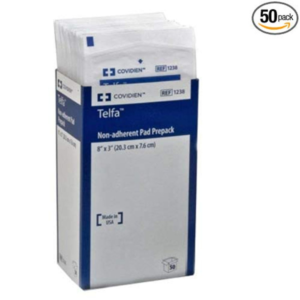 Covidien 1238 Telfa Non-Adherent Pad Prepack, 8 X 3 (Box Of 50) 2Pack