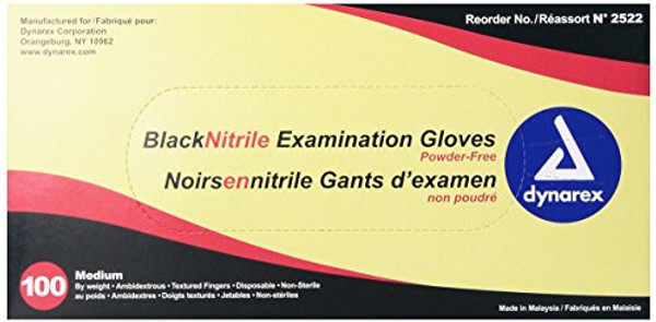 Dynarex Nitrile Exam Gloves, Black, Medium, 100 Count (Pack Of 10)