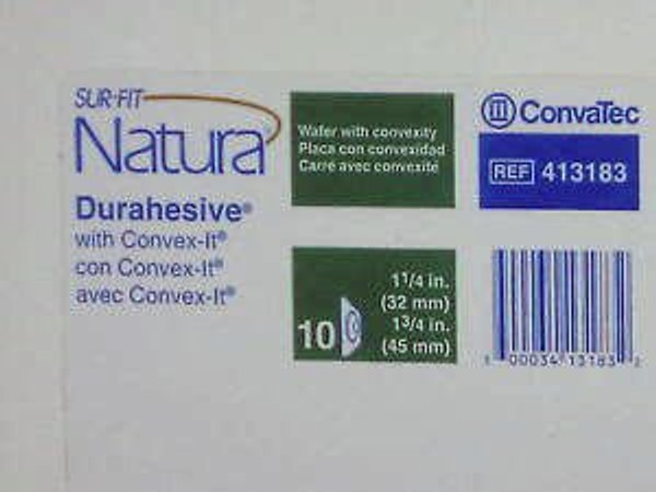 Convatec 413183 Sur-Fit Natura With Convex-It Technology Two-Piece Pre-Cut, Durahesive Skin Barrier With Tape Collar, White, 45Mm (1 3/4) Flange; 32Mm (1 1/4) Stoma Opening, 10/Bx