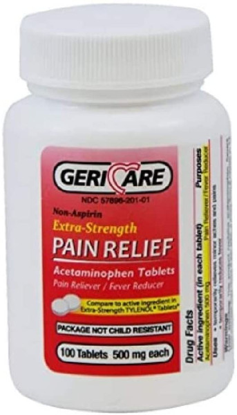 Acetaminophen 500 Mg (Tylenol) Extra Strength Pain Reliever Fever Reducer 100 Ct