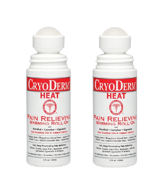 Cryoderm Heat Pain Relieving Warming Gel Roll-On 3 Ounce 2 Pack