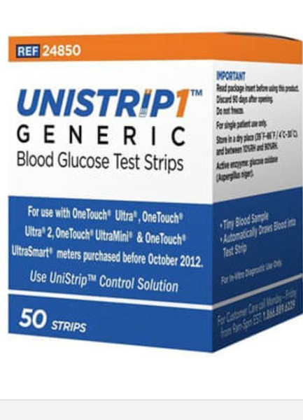 Unistrip 1 24850 Blood Glucose Test Strips 50/Bx