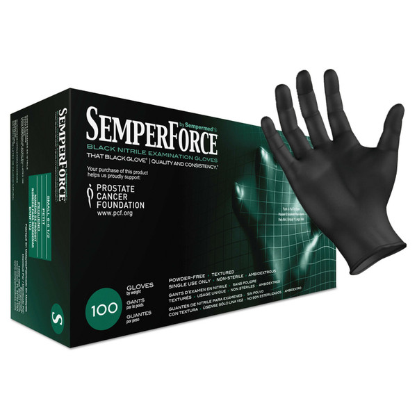 Semperforce Powder Free 100 Nitrile Black Gloves Medium Hc-Bknf10