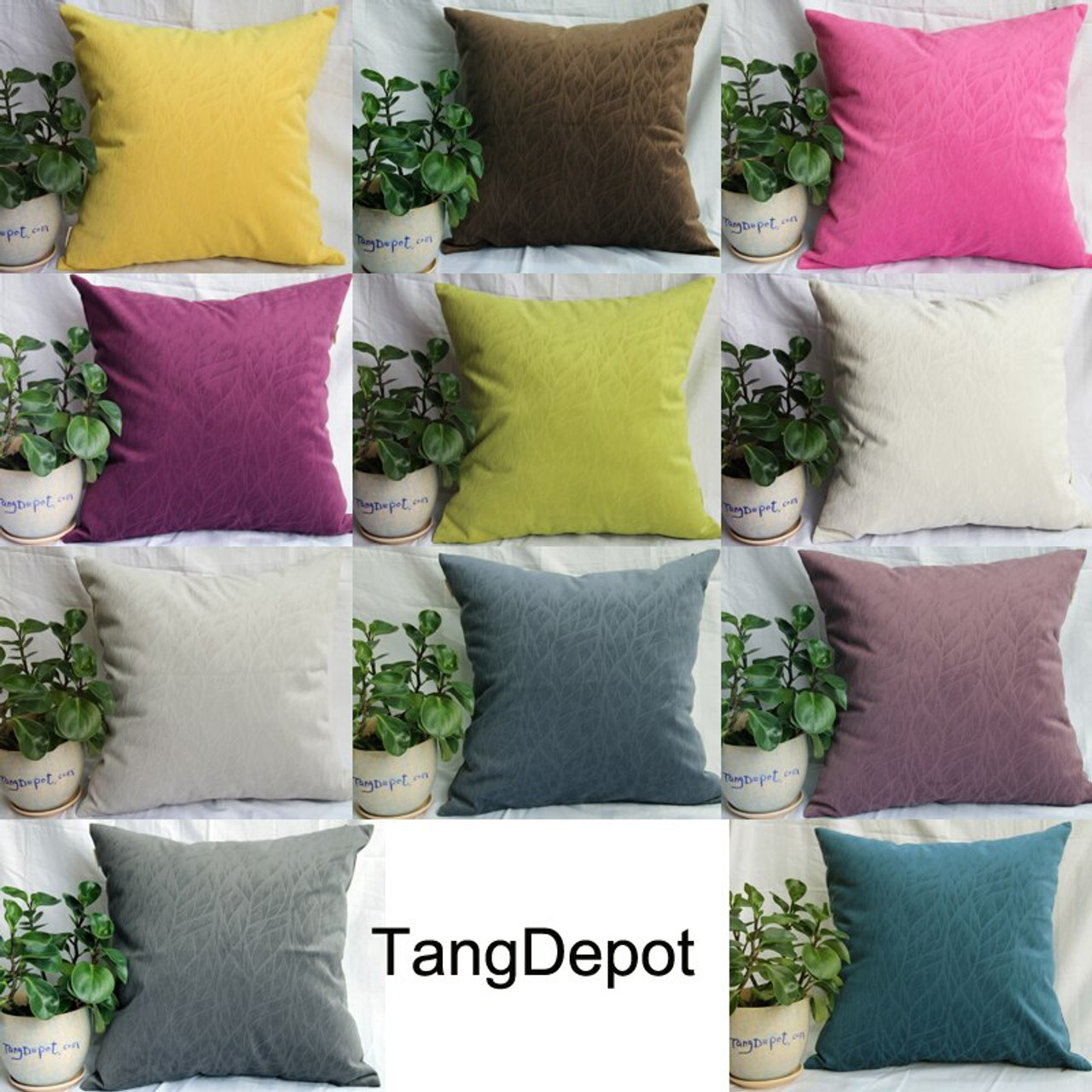 TangDepot Solid Velvet Decorative Pillow Covers/Euro Pillow shams, Super Soft Velour, Micro embossed Leaf texture and shape 
