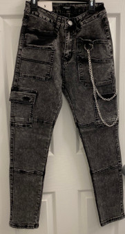 Gray Skinny Jeans -Front View  with pockets and double chains.