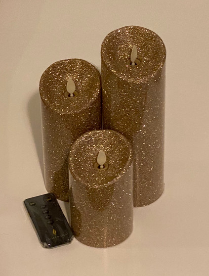 Champagne- Set of Three
Flameless Candles with Remote.