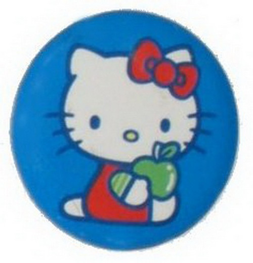 Hello Kitty Holding Green Apple Blue Button