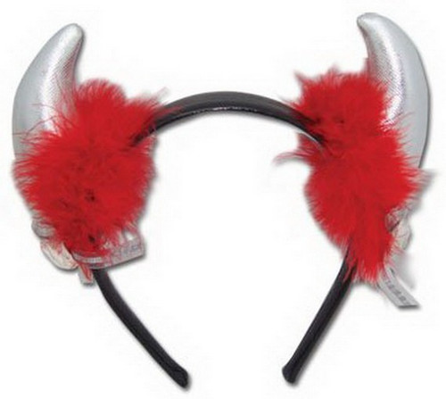 Devil Horns Silver & Red Anime Cosplay Headband GE-6332
