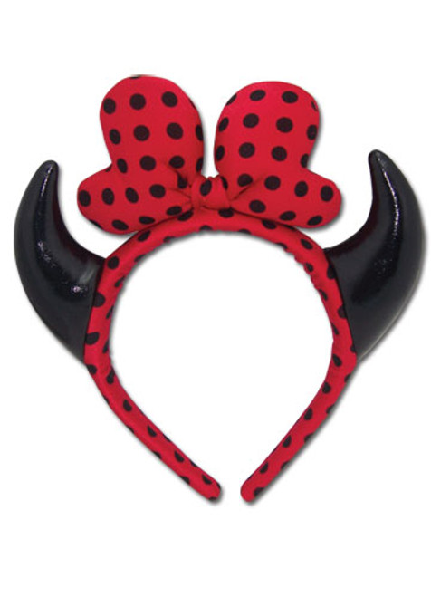 Devil Horns Black & Red Polka Dot Anime Cosplay Headband GE-6330