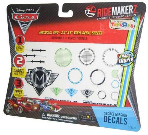 Disney Pixar Cars 2 Ridemakerz Secret Mission Sticker Decals