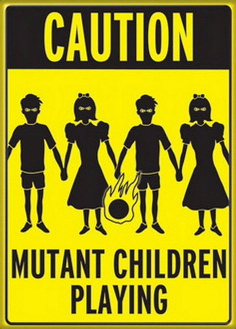 Caution Mutant Children Playing Group Magnet 29958H