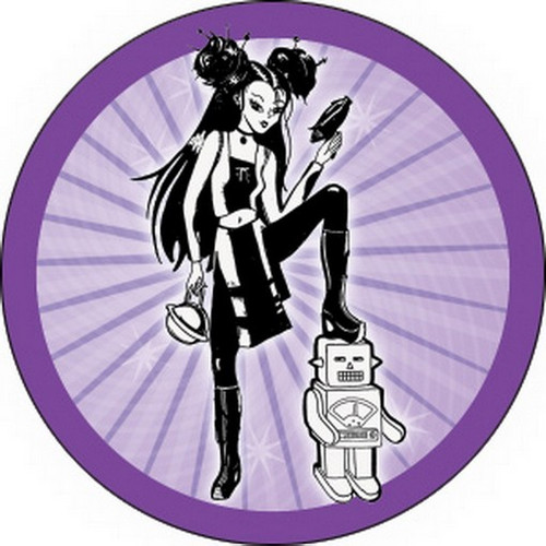 Miss Kitty Girl and Robot Button B-MK-0009